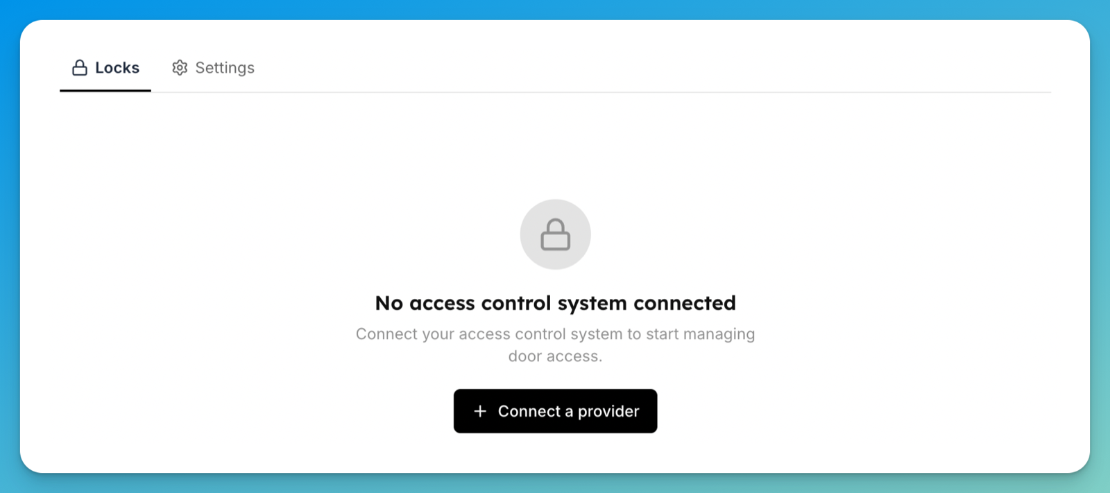 The Access Controls page with no system connected, showing the Connect a provider button.