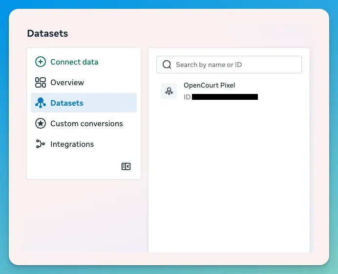 Datasets list in the Events Manager sidebar